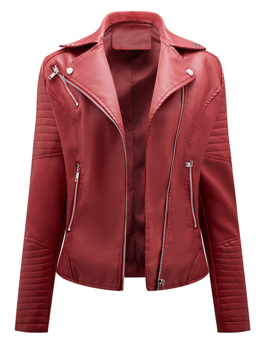 kurze Damen Bikerjacke Kunstleder Langarm Reißverschluss Damen Casual Fashion Perfecto