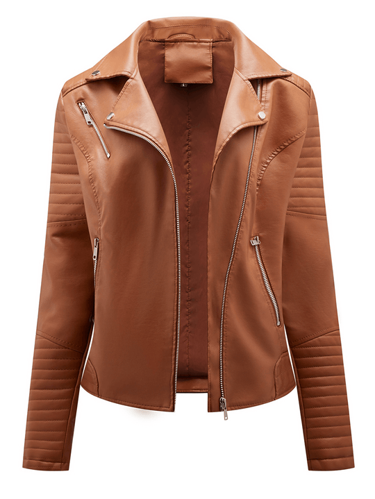 kurze Damen Bikerjacke Kunstleder Langarm Reißverschluss Damen Casual Fashion Perfecto