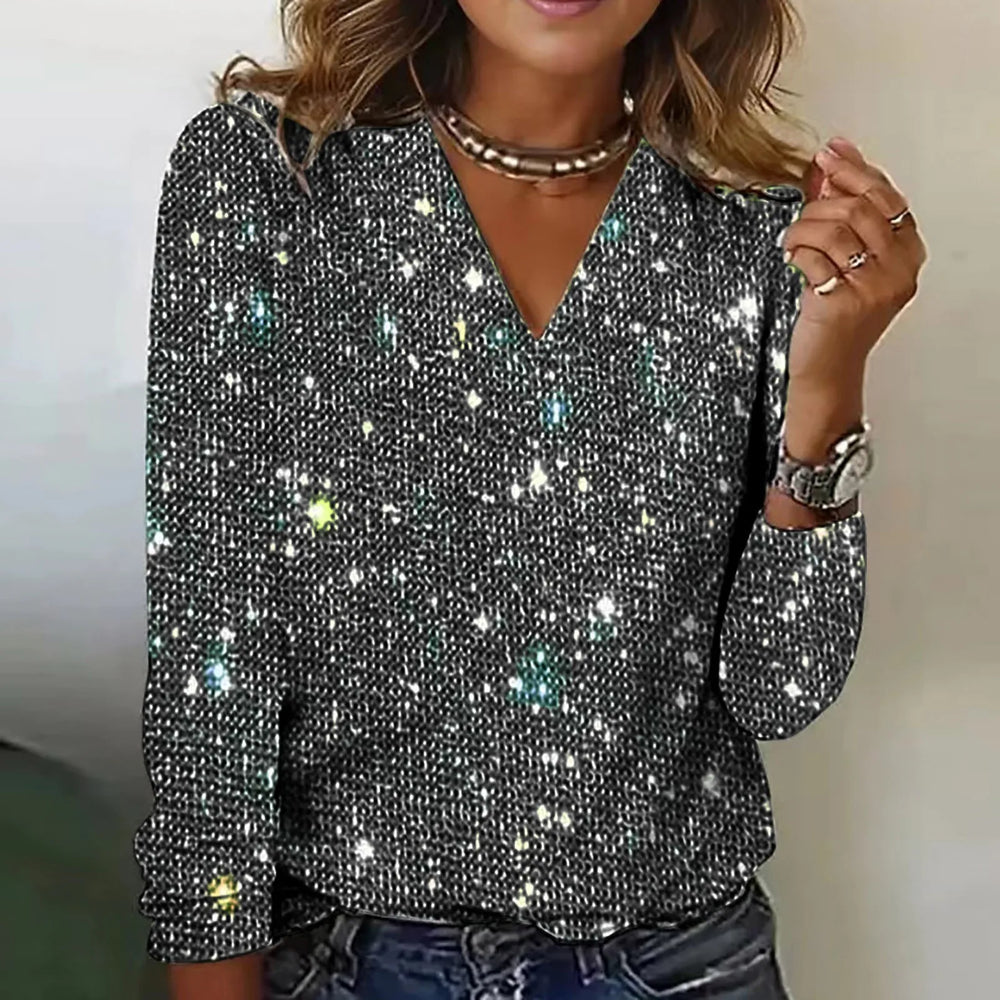 Heidi-Mode | Damen Pailletten Glitzer Party Bluse Festlich
