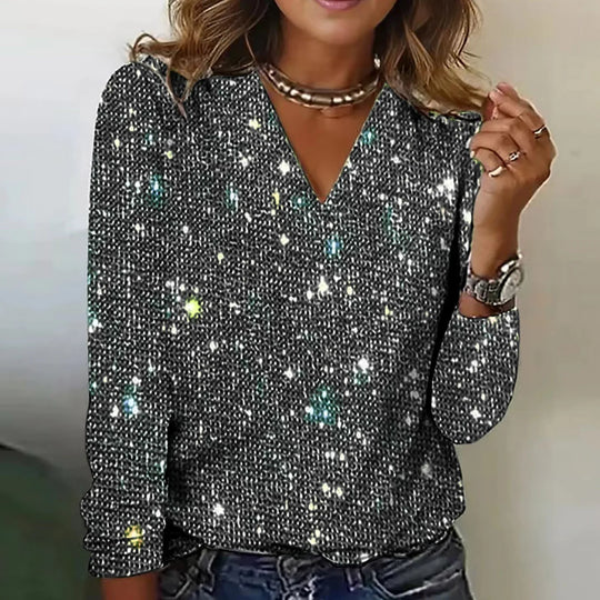 Heidi-Mode | Damen Pailletten Glitzer Party Bluse Festlich