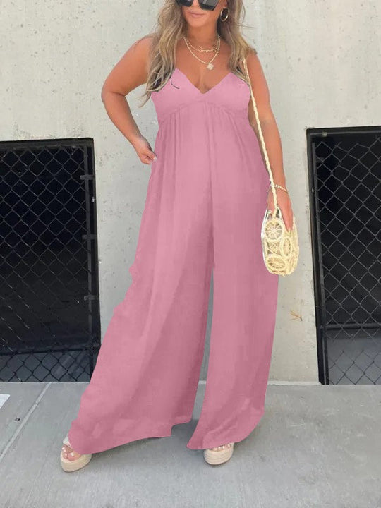 Jumpsuit mit V-Ausschnitt und breiten Beinen