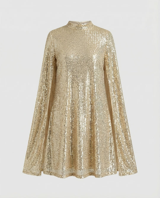 Elegantes Cape Pailletten Kleid | Heidi-Mode