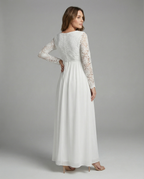 Umstandskleid, Ausschnitte, Spitze, Chiffon, Rundhalsausschnitt, lange Ärmel, für Damen, elegant, für den Abend, den Abschlussball, schwanger