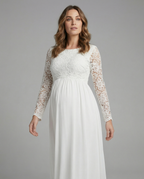 Umstandskleid, Ausschnitte, Spitze, Chiffon, Rundhalsausschnitt, lange Ärmel, für Damen, elegant, für den Abend, den Abschlussball, schwanger