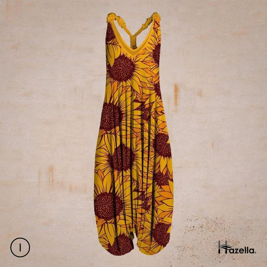 Heidi-Mode | Jumpsuit Locker Sitzend Harem Stil Ärmellos V-Ausschnitt Boheme Lässig Look