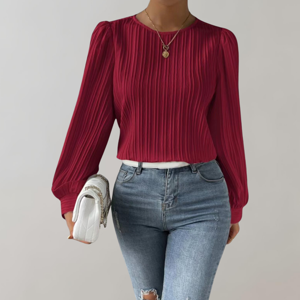 Heidi-Mode | Damen Elegante Plissee Bluse mit Ballonärmeln und Hochwertiger Verarbeitung