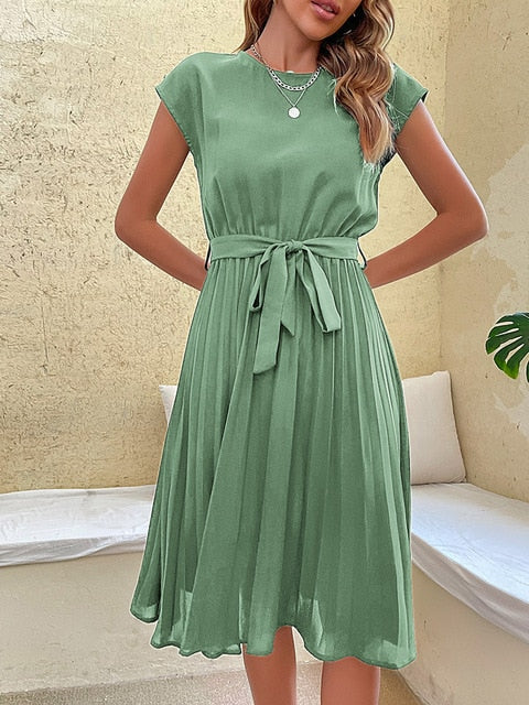 Heidi-Mode | Plissee Mini Kleid mit Kurzen Ärmeln für Den Sommer