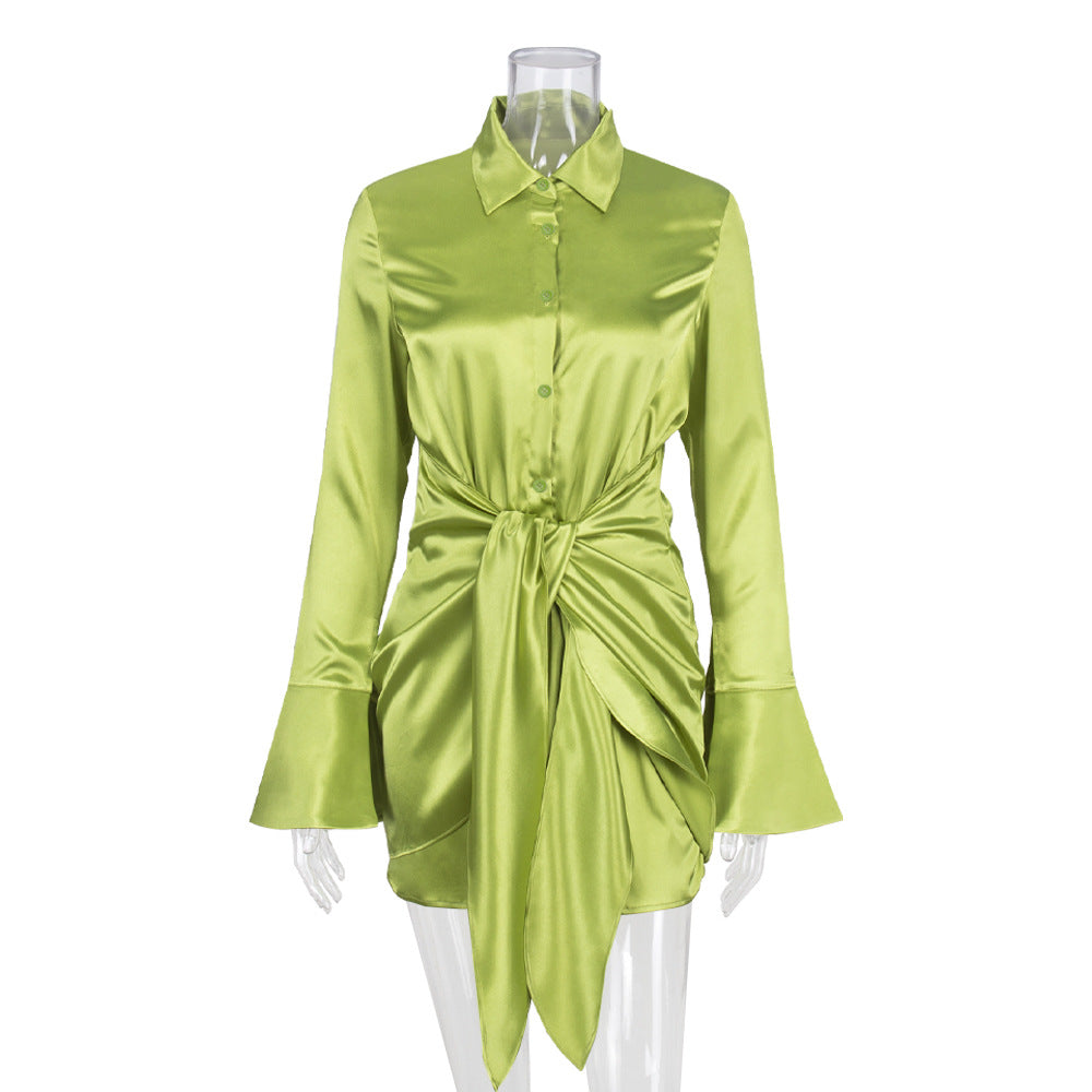 Heidi-Mode | Satin Langarm Bandage Mini Kleider