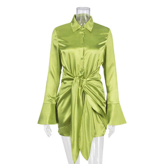 Heidi-Mode | Satin Langarm Bandage Mini Kleider