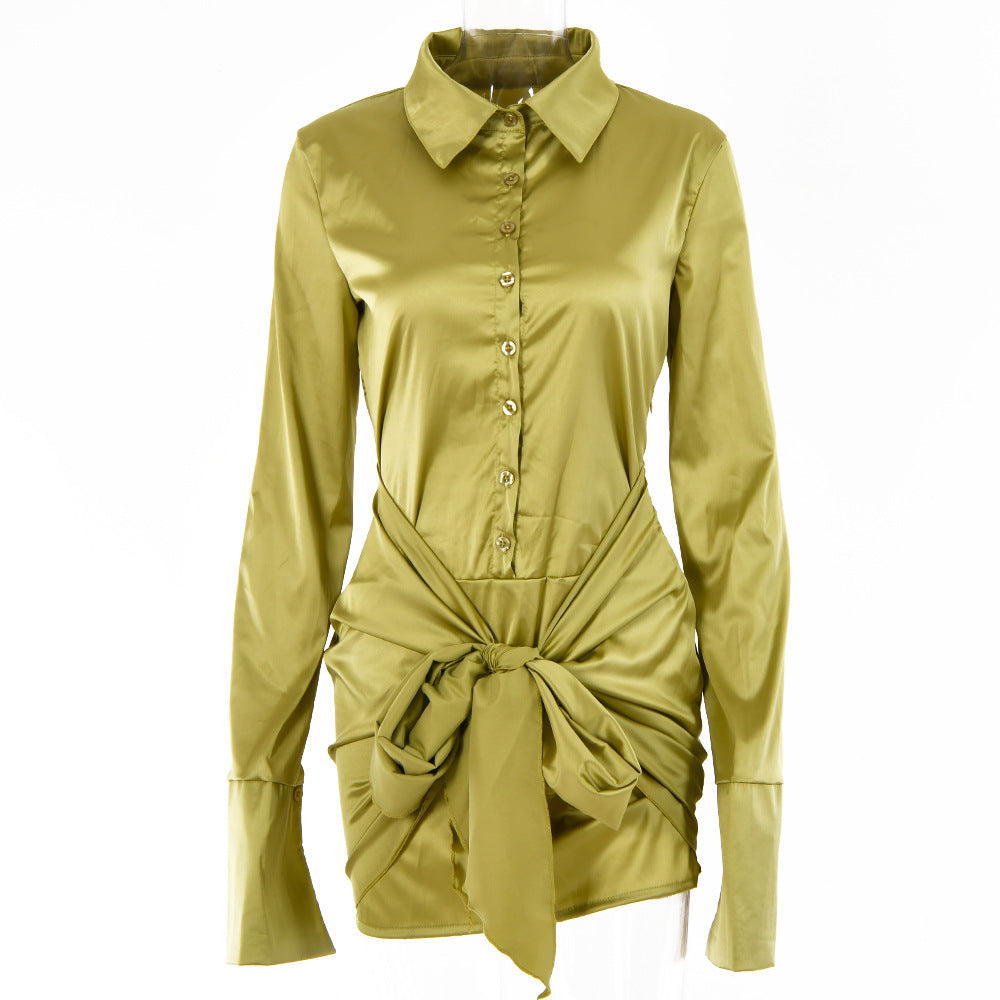 Heidi-Mode | Satin Langarm Bandage Mini Kleider