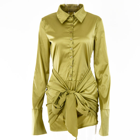 Heidi-Mode | Satin Langarm Bandage Mini Kleider
