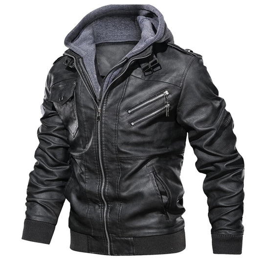 Heidi-Mode | Herren Lederjacke - Biker-Stil mit doppellagiger Kapuze