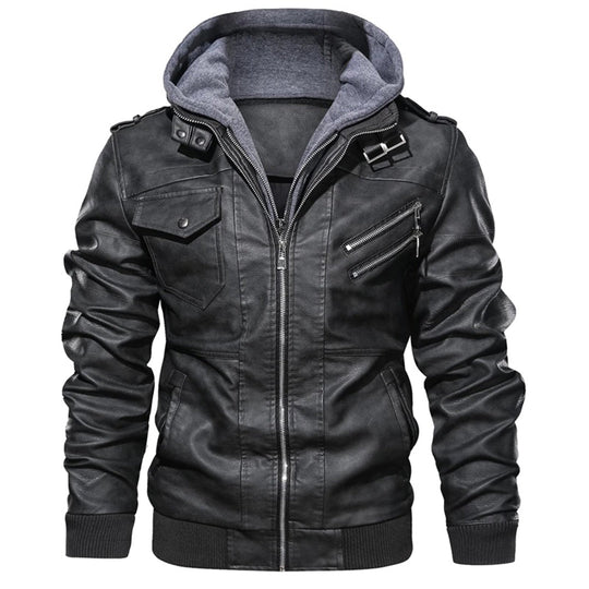 Heidi-Mode | Herren Lederjacke - Biker-Stil mit doppellagiger Kapuze