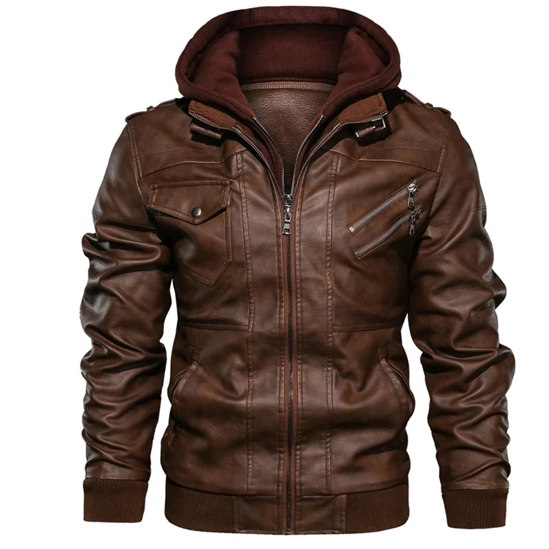 Heidi-Mode | Herren Lederjacke - Biker-Stil mit doppellagiger Kapuze