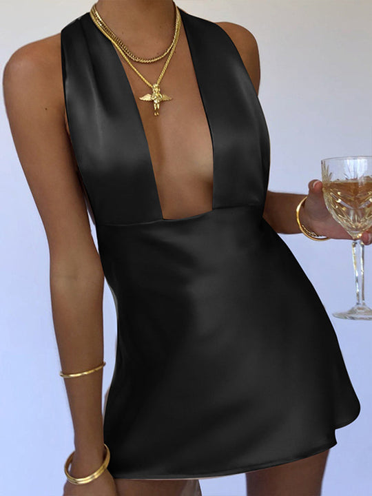 Heidi-Mode | Satin Hollow Bandage Mini Kleider