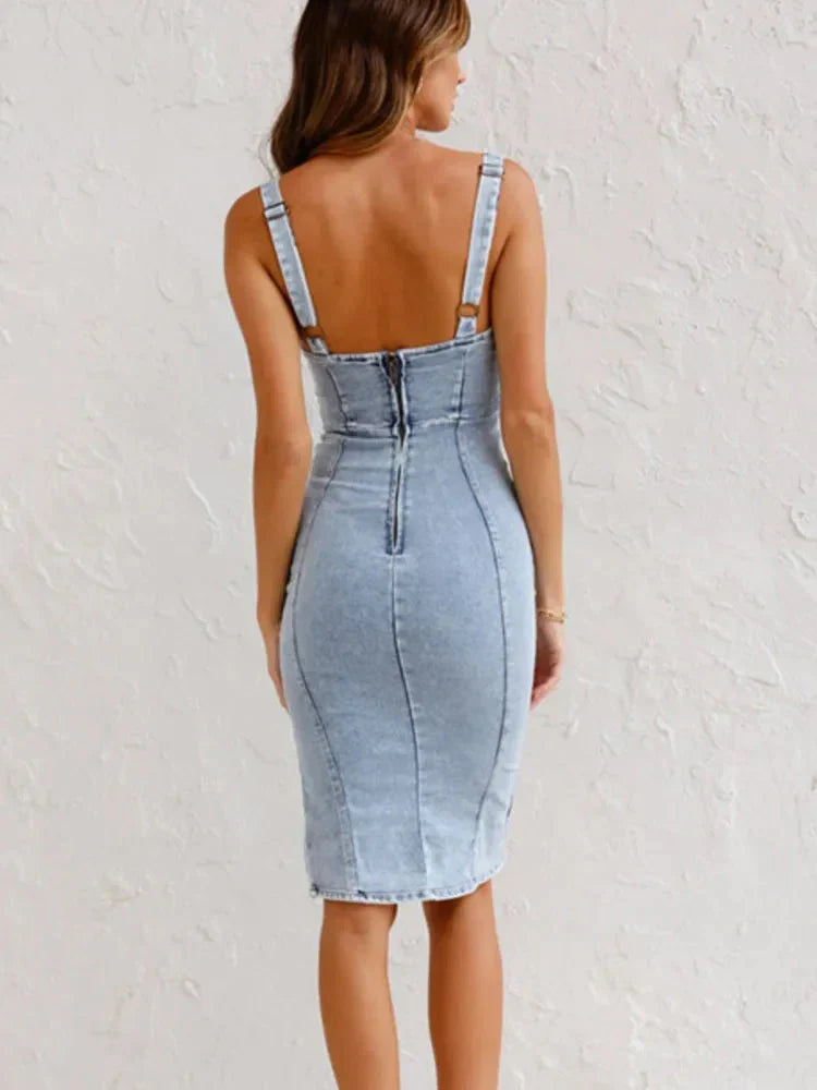 Graue Denim-Schnürkleid