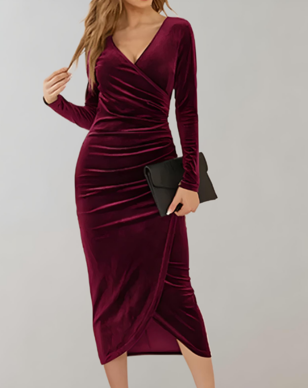 Samt Bodycon Kleid Mit Langen Ärmeln