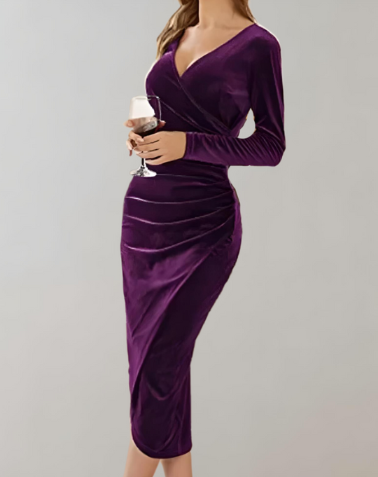 Samt Bodycon Kleid Mit Langen Ärmeln