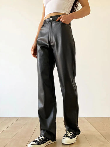 Hohe taille gerade bein vintage lederhose