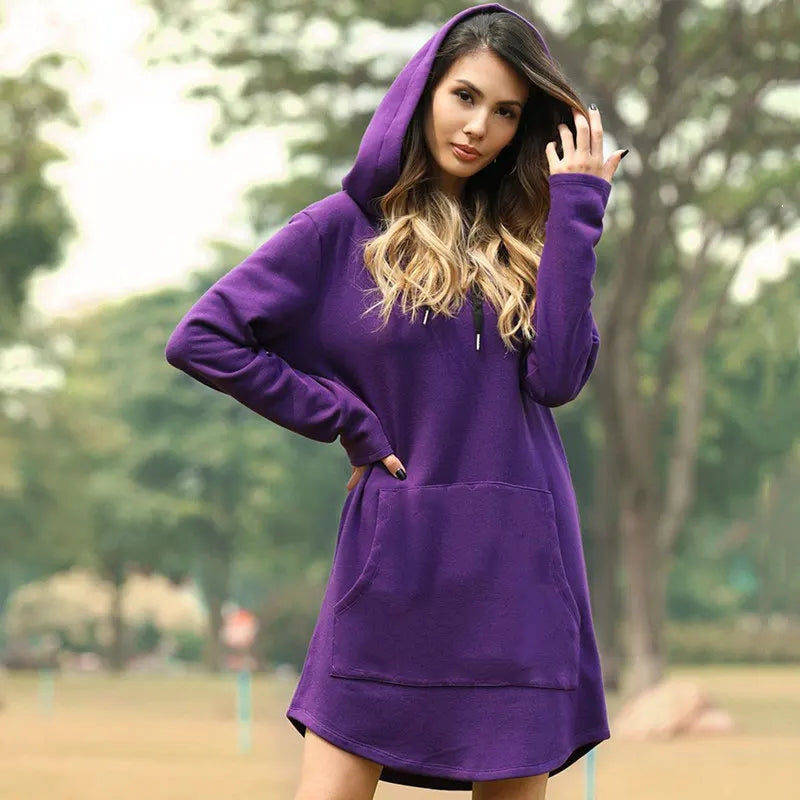 Heidi-Mode | Lange Warme Kapuzenpulli Kleid