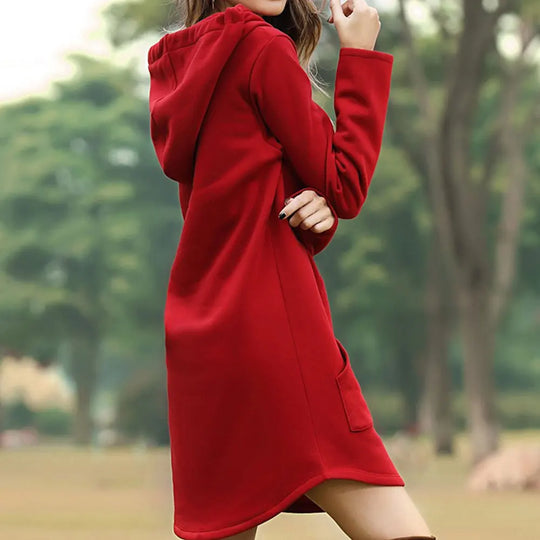 Heidi-Mode | Lange Warme Kapuzenpulli Kleid