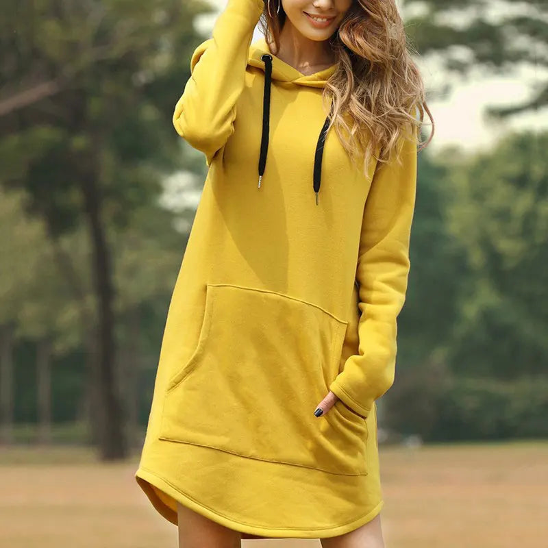 Heidi-Mode | Lange Warme Kapuzenpulli Kleid