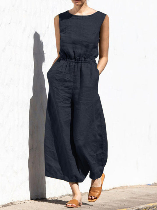 Moderner Baumwoll-Jumpsuit mit weiten Beinen