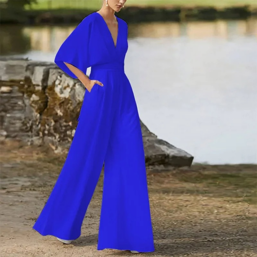 Damen Jumpsuit mit V-Ausschnitt und weiten Beinen