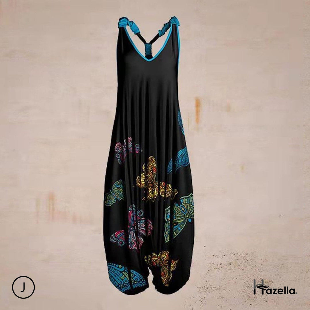 Heidi-Mode | Jumpsuit Locker Sitzend Harem Stil Ärmellos V-Ausschnitt Boheme Lässig Look