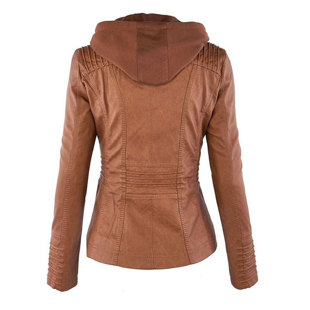 Heidi-Mode | Premium Faux Leder Bikerjacke mit Abnehmbarer Kapuze