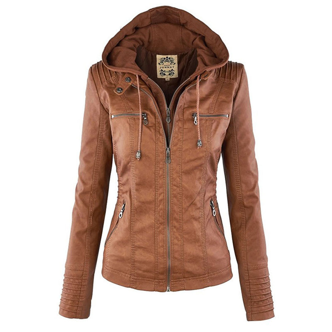 Wetterfester Damen Lederjacke mit Kapuze