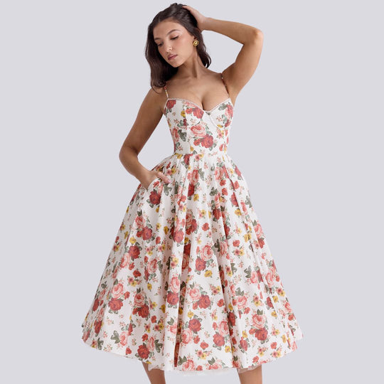 Heidi-Mode | Stilvolle V-Ausschnitt A-Linien Maxi Kleid