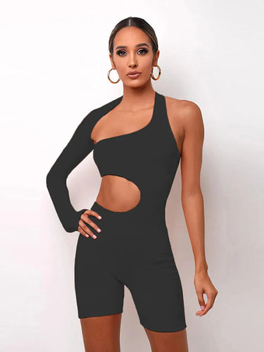 ein Schulter Skinny Fitness Short Jumpsuit