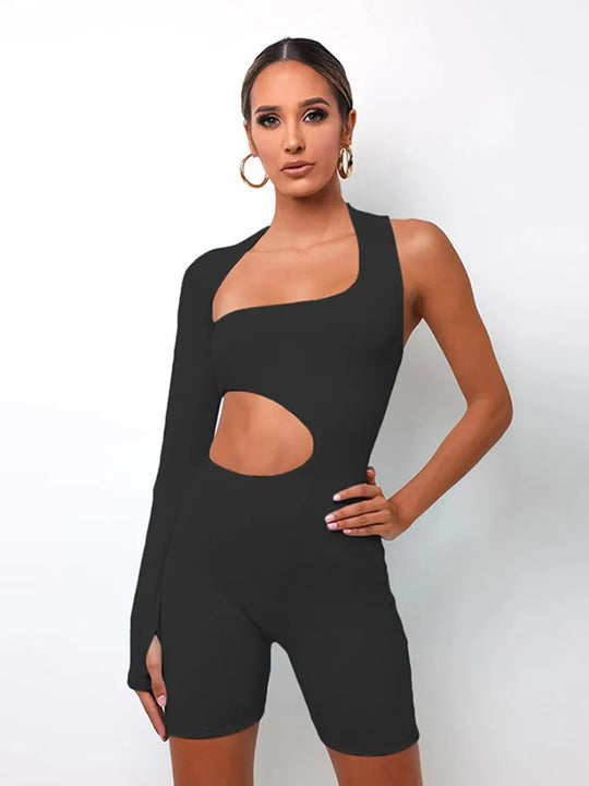 ein Schulter Skinny Fitness Short Jumpsuit