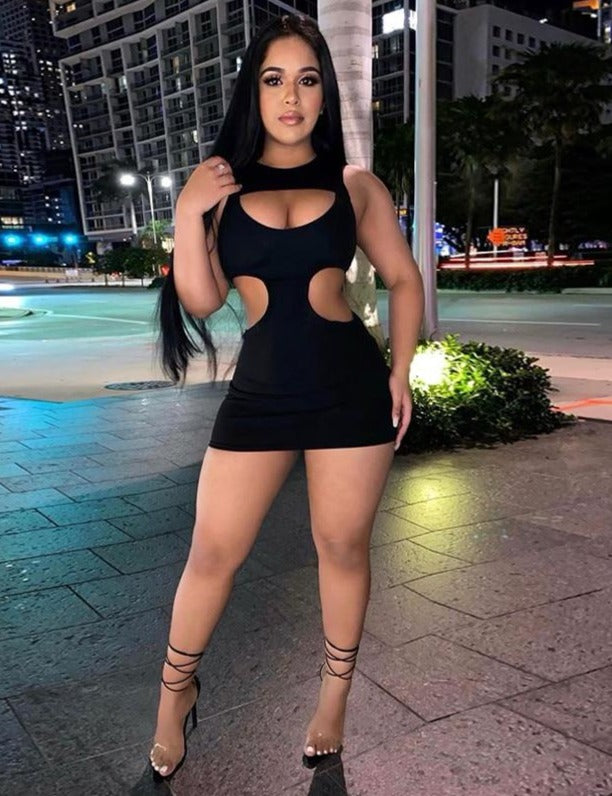 Heidi-Mode | Hohle Brustseiten Ärmelloses Bodycon Mini-Kleider