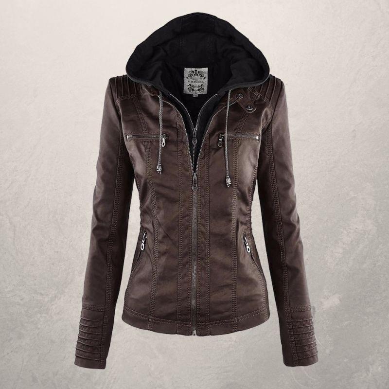 Heidi-Mode | Kunstlederjacke Slim Fit Kapuzenzip Jacke
