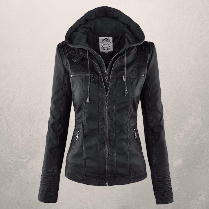 Heidi-Mode | Kunstlederjacke Slim Fit Kapuzenzip Jacke