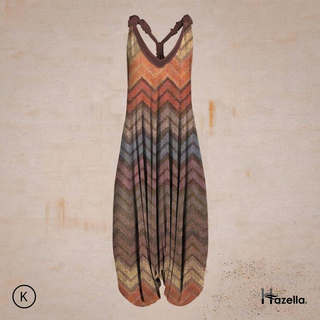 Heidi-Mode | Jumpsuit Locker Sitzend Harem Stil Ärmellos V-Ausschnitt Boheme Lässig Look