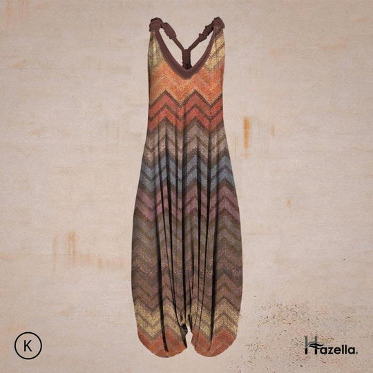 Heidi-Mode | Jumpsuit Locker Sitzend Harem Stil Ärmellos V-Ausschnitt Boheme Lässig Look