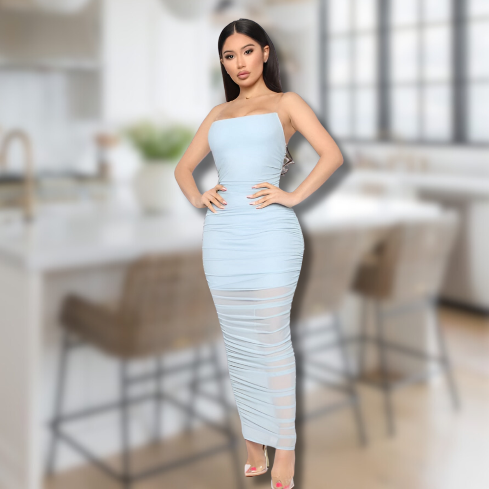 Heidi-Mode | Bodycon mit Falten Midi Tube Kleid mit Schlitz Hinten Velaca