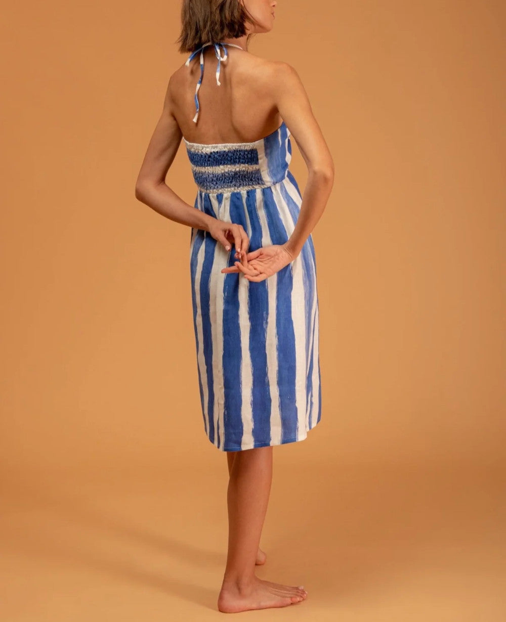 NECKHOLDER DRESS "LAPA" BLUE/WHITE