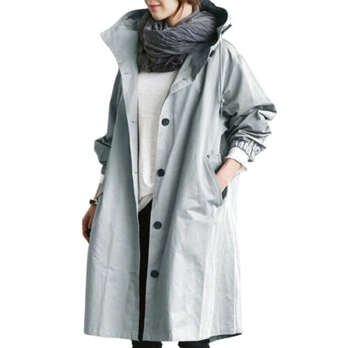 Langer Trenchcoat mit Kapuze und hohem Kragen für Damen (Plus Size)