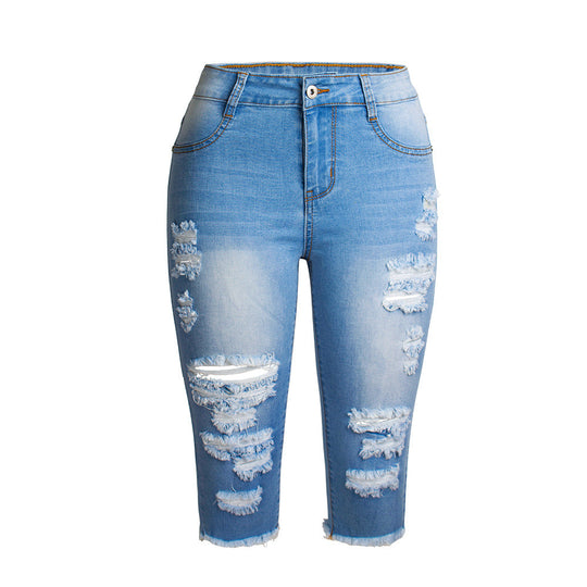 Heidi-Mode | Knielange Zerrissene Moto Jeans Shorts