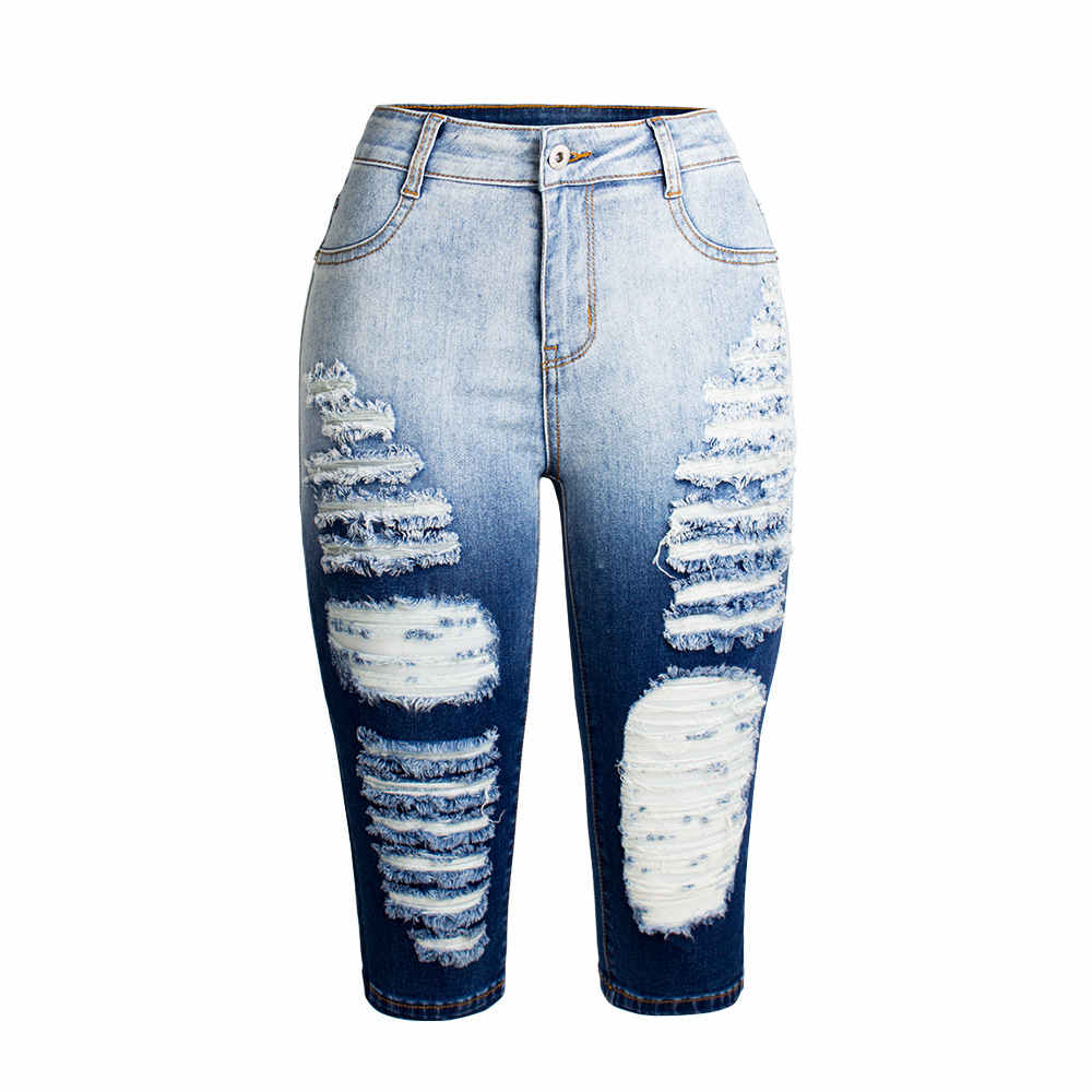 Heidi-Mode | Knielange Zerrissene Moto Jeans Shorts