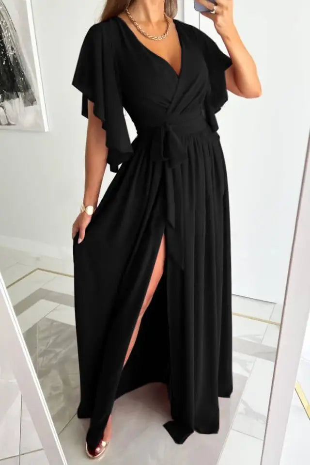 Heidi-Mode | Damen Elegantes Cocktailkleid mit V-Ausschnitt und Raffung