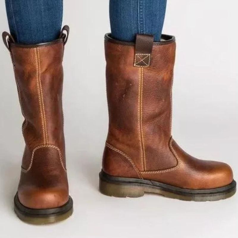 Lederstiefel - Braune, gefütterte Winterschuhe für Damen Heidi Mode