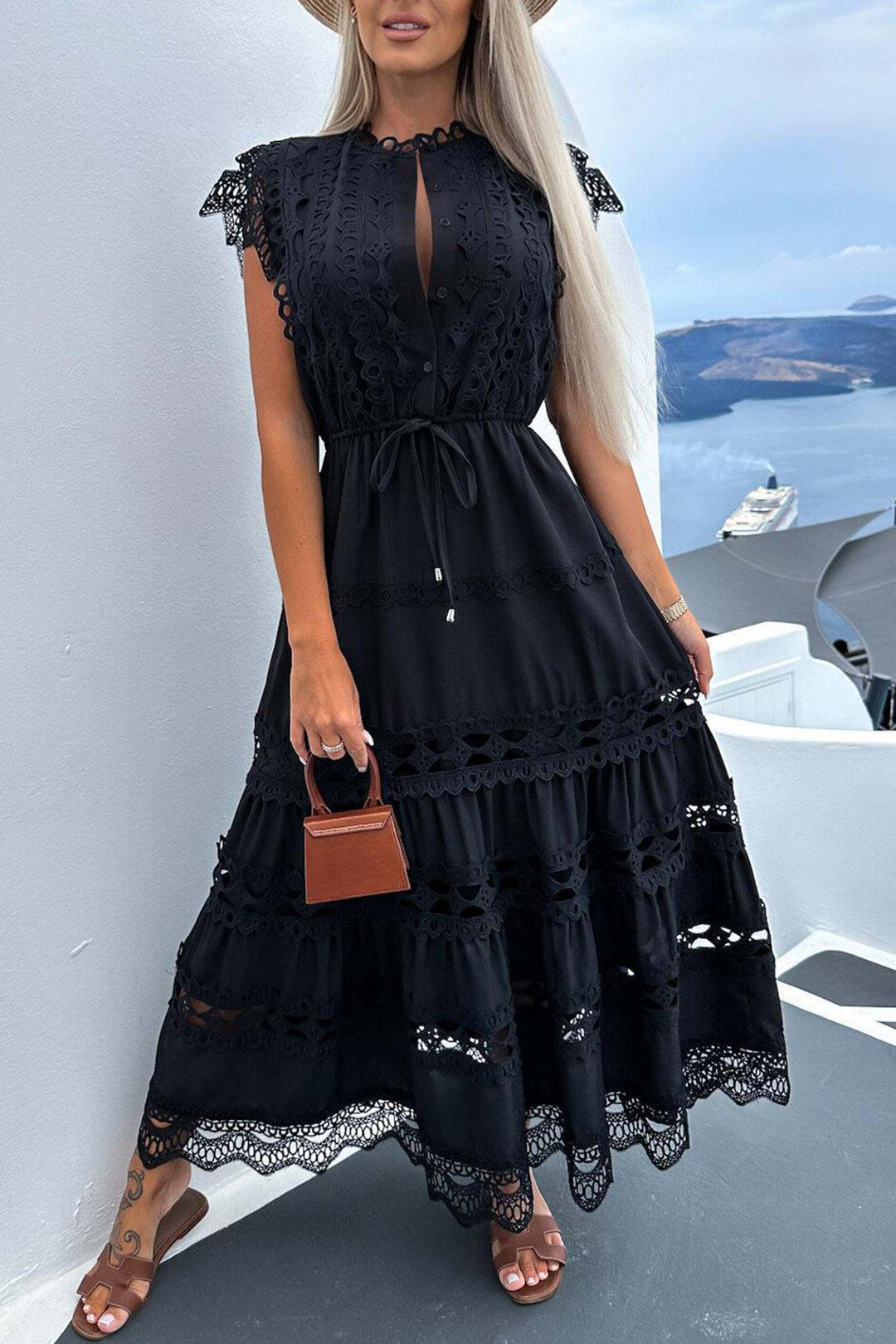 Heidi-Mode | Spitzen Häkel Loch aus Lage Kleid