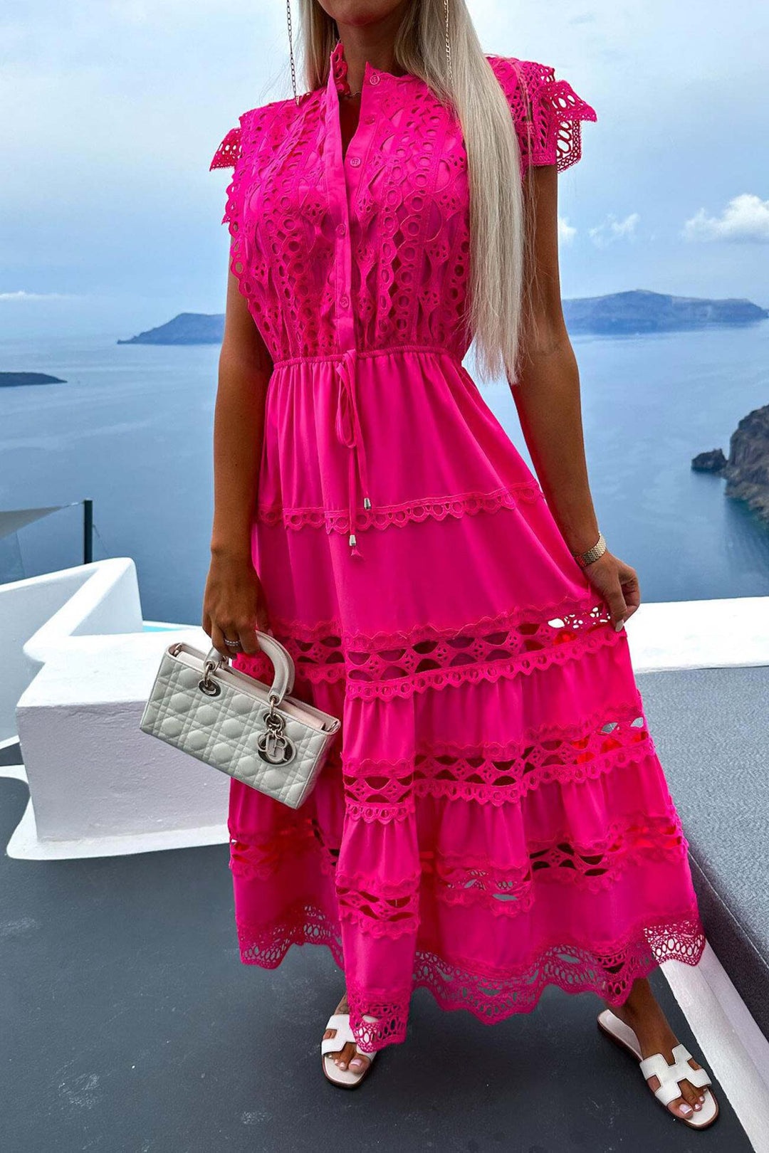 Heidi-Mode | Spitzen Häkel Loch aus Lage Kleid