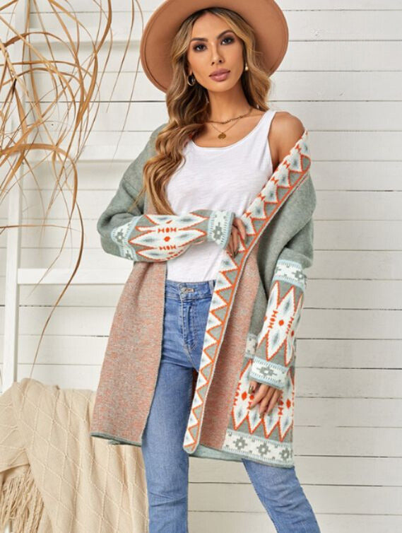 Heidi-Mode | Lange Farbige Woll Strickjacke für Damen