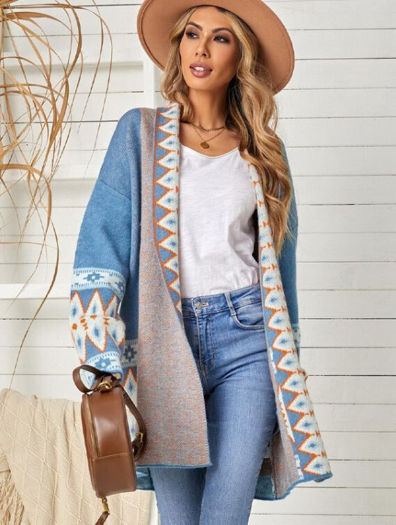 Heidi-Mode | Lange Farbige Woll Strickjacke für Damen